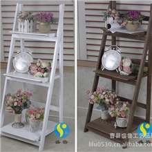 盛鲁厂家批发实木质白色三层花盆架花架可折叠多功能置物架