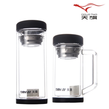 正品天旗恒美双层水晶玻璃杯子促销礼品耐热防烫水杯直杯批发