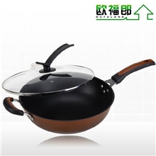 厂家批发欧福郎真功夫炒锅不粘不锈无烟精铁炒菜锅电磁炉通用