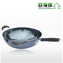 供应欧福郎亮光真不锈炒锅微油烟无涂层精铁炒菜锅电磁炉通用