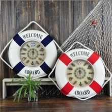 地中海家居饰品家居挂饰救生圈挂钟钟表创意工艺品蓝色红色