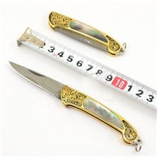 多功能野营刀具大马士革折刀珍藏版大马士革天然彩贝折刀礼品小刀