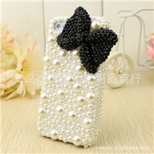 黑色大珍珠蝴蝶结贴钻iphone5手机壳iphone4手机保护套