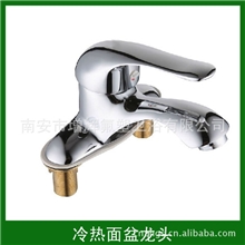 南安五金水暖厂家批发优质锌合金龙头海狮双联双孔脸盆冷热水龙头
