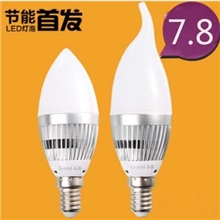 LED灯泡3W节能灯泡拉尾蜡烛灯小螺口E14尖泡ledLampn奶白灯泡