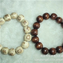 厂家供应普通木珠手链|刻&ldquo;佛&rdquo;字、弥勒佛|白色、咖啡色