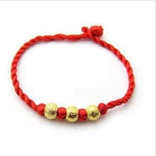 大量批发本命年金银转运珠红绳手链手工编织情侣红绳手链