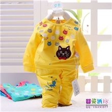 热销爆款童春装73-90小猫咪婴幼儿糖果色休闲两件套1202米贝诺