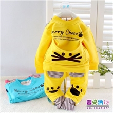 热销爆款米贝诺毛圈棉猫咪弹力套2013新款热销婴童秋装套装3141