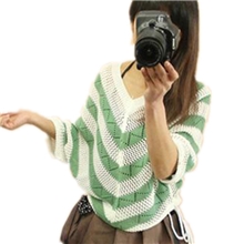 清仓！秋冬季新款13休闲套头条纹镂空蝙蝠型女式针织衫毛衣罩衫