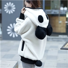 超萌秋冬新款外套韩版毛毛绒可爱熊猫开衫大帽子耳朵少女装