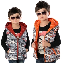 【源头货源】童装儿童羽绒背心男女卡通色儿童羽绒马甲连帽保暖款