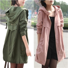 韩版修身秋款中长款带帽宽松休闲显瘦风衣拉链连帽1211