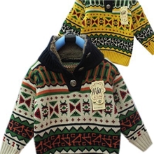 爆款批发儿童毛衣男童加厚提花款领子加毛九已红1160款米色黄色