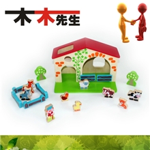 热销欢乐农场DIY立体拼搭积木益智玩具木制拼板启蒙玩具