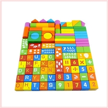 供应木制玩具100粒数字字母印花积木木制桶装积木儿童早教产品