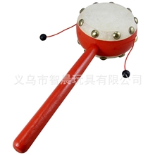 小额批发奥尔夫乐器手摇鼓双面羊皮木质拨浪鼓木制婴儿波浪鼓大号