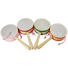 小额批发奥尔夫乐器高品质羊皮木质拨浪鼓木制婴儿益智波浪鼓大号