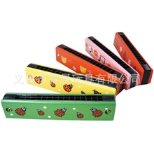 小额批发奥尔夫乐器儿童口琴木制16孔双排彩图案幼儿早教吹奏玩具