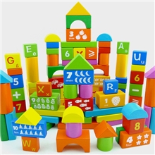 100粒字母数字桶装积木批发儿童早教益智木制大块实木质玩具