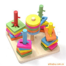 供应五柱套装积木婴幼儿童早教益智木制玩具识别颜色形状