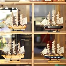 海洋风格地中海系列30CM木制帆船家居摆设实木船模YQ-83001