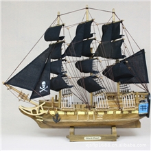 益琪地中海风格海盗船黑珍珠号帆船模型实木家居摆设H50-087