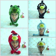 厂家批发短款愤怒小鸟卡通动物毛绒玩具帽子6款齐全儿童帽情侣