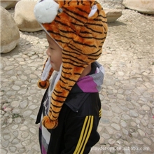 工厂直销短款3色白/棕/黄条纹虎卡通动物毛绒玩具帽混批现货