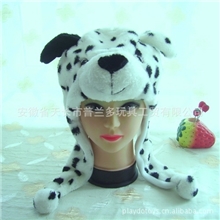 厂家直销黑白斑点狗/狗狗卡通动物毛绒玩具帽子可订做其它款式