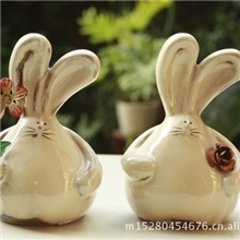 田园风格情侣大耳兔居家摆设陶瓷工艺品批发5624