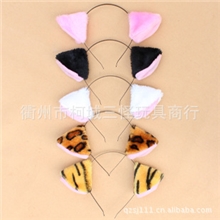 厂家供应各种毛绒耳朵发箍\白猫\黑猫\老虎\豹纹\粉色猫耳朵
