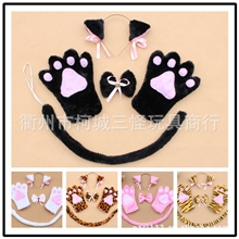 厂家供应猫耳朵动物四件套手工毛绒耳朵领结尾巴手套cos装饰配件