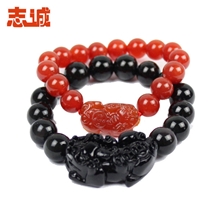 开光天然黑曜石红玛瑙貔貅情侣手链一对情人节男女礼物批发