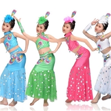 民族儿童演出服舞台装儿童演出服新款傣族舞蹈服孔雀舞表演服