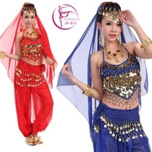 肚皮舞演出服套装印度舞服装演出服新款带头纱大红的印度舞演出服