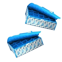 蓝色小花20格软盖收纳盒文胸收纳盒内衣收纳箱杂物整理箱