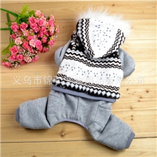 供应新款秋冬加厚雪花绒衣宠物带帽四脚衣狗狗衣服批发厂家直销