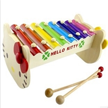 木制玩具外贸原单猫咪八音实木制敲琴儿童益智玩具