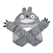 动漫玩具卡通宫崎峻龙猫超柔保暖毛绒连帽连体帽子围巾手套