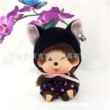 毛绒挂件正版蒙奇奇毛绒玩偶15cm黑色眯眼大头炫彩挂件
