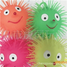 生产销售：4号笑脸发光毛毛球，橡胶宠物玩具，闪光按摩球