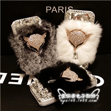 新品獭兔毛苹果4代/5S手机壳钻手机皮套水钻保护套左右翻盖