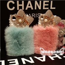 顶级獭兔毛iphone4S手机壳iphone5手机壳苹果5S毛皮草水钻