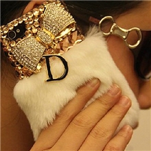 顶级獭兔毛iphone4s手机壳iphone5手机套苹果5S毛皮草镶钻