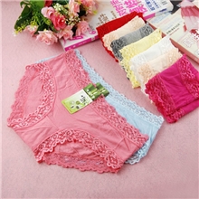 爆款女式内裤竹纤维纯色三角批发蕾丝花边可爱少女内裤批发