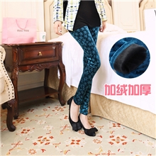 新款时尚印花保暖裤金丝绒鬼头九分裤百搭修身打底裤厂家批发