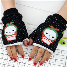 厂家批发热销新款小魔女[K-6586]夹丝棉小绿豆花布艺半指中童手套