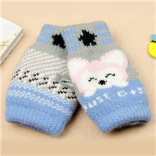 义乌保暖手套批发[H-7408]小魔女女士开心狸猫针织半指手套