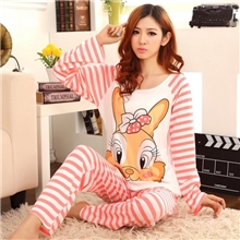 冲量必备秋冬女士牛奶丝睡衣韩版卡通小黄兔长袖家居服套装